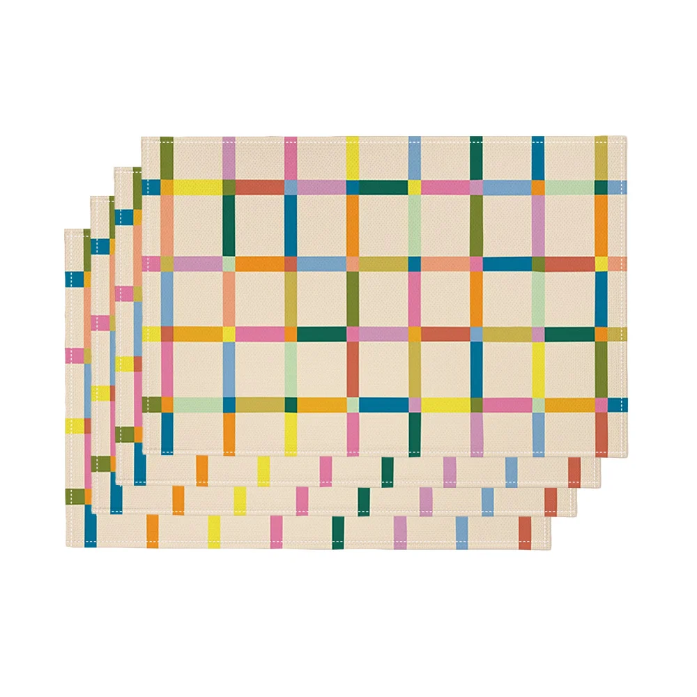 

4pcs Multi Color Woven Grid Placemat Linen Contemporary Table Mat Kitchen Dining Decor Simple Colorful Design for Home
