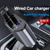 4 in 1 Retractable Car Charger Wired 120W Retractable Cable and 2 USB Ports Car Fast Charging Car Charger Adapter