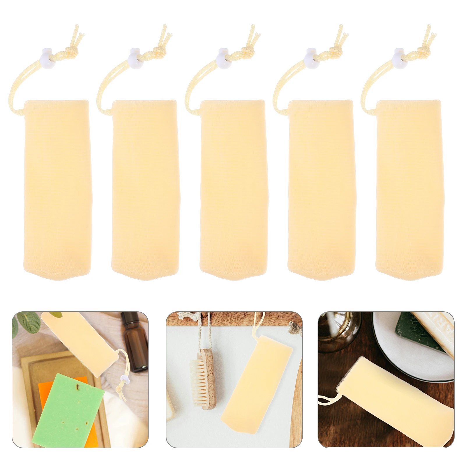 

5pcs for Scrubber Pouch Beige Color Bags Shampoo Bar Bag Exfoliating Bath Soap Soap Bag Storage Bar Pouch Tools