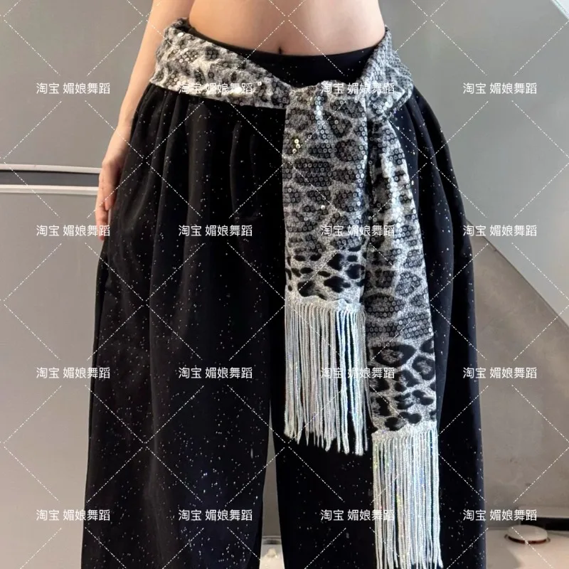 customized Jazz dance leopard print fart curtain street trend sequin hip scarf accessories belly dance belt tassel waist chain