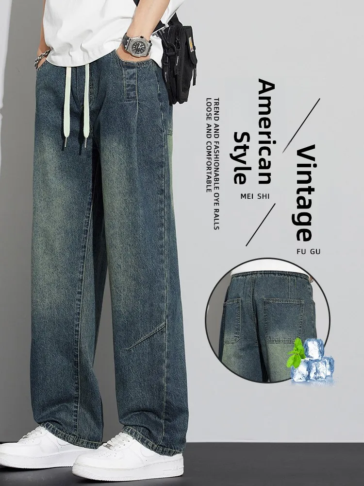 

Высококачественные мужские джинсы в американском стиле ретро, осень-зима, тонкие широкие брюки прямого кроя, молодежные модные уличные хлопковые брюки