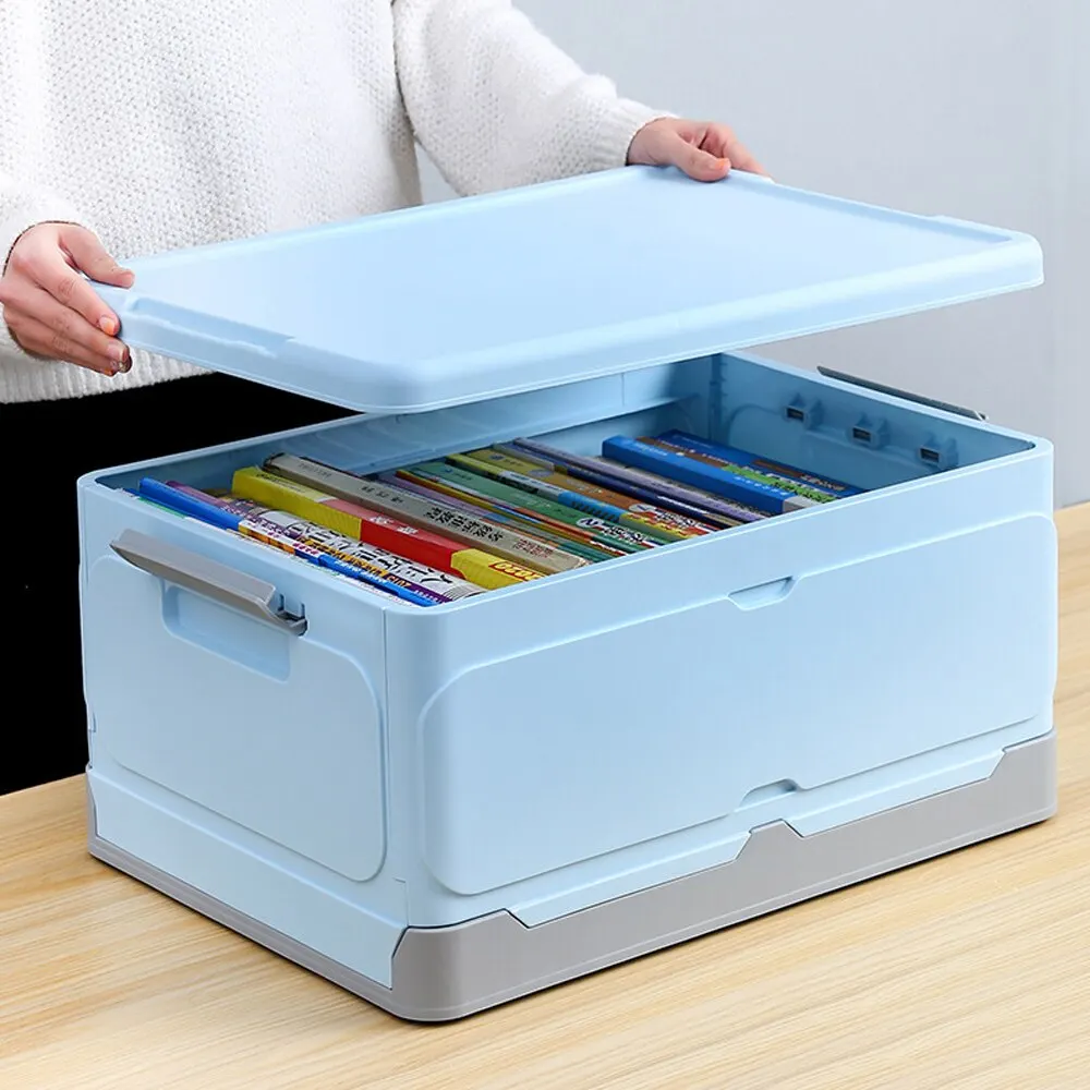 Folding Storage Box Plastic Books Toys Large Capacity Portable Car Storage Crate Closet Organizer Stackable Case