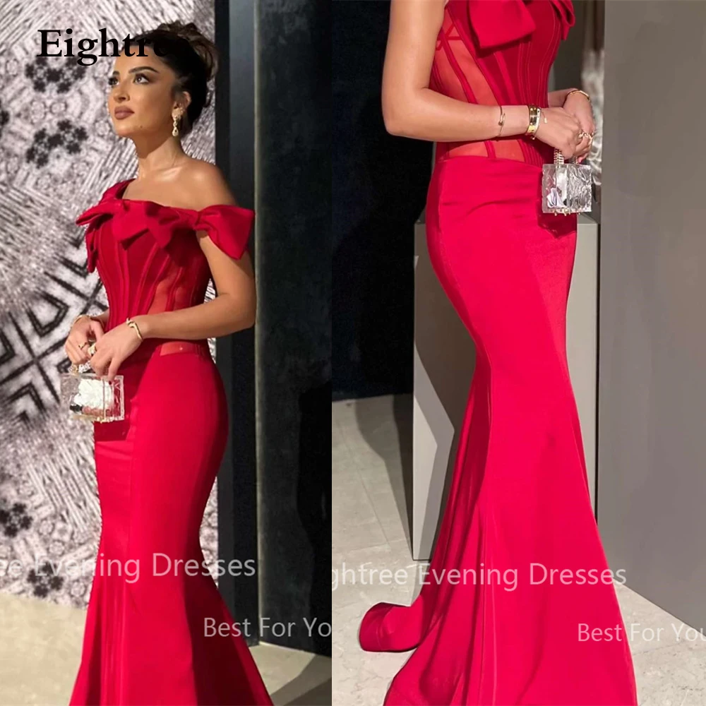 Eightree Simple Arabic Mermaid Evening Dresses Off Shoulder Sexy Bow Dubai Prom Party Dress Bespoke Formal Gowns Celebrity Women