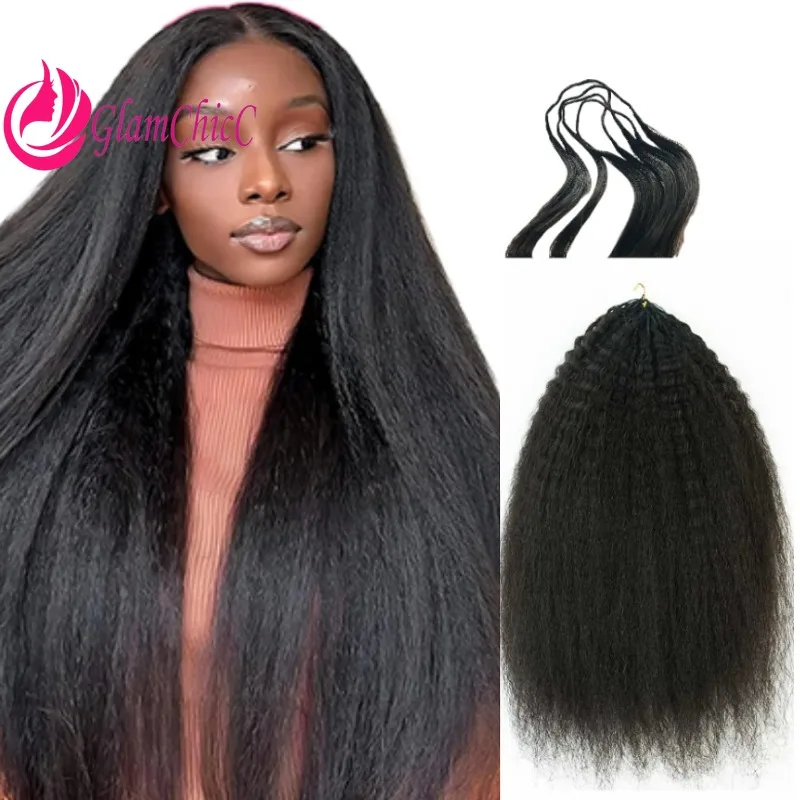 

Knotless Pre-Separated Crochet Hair Extensions Afro Kinky Straight Feather Crochet Human Hair Extensions for Women Natural Color