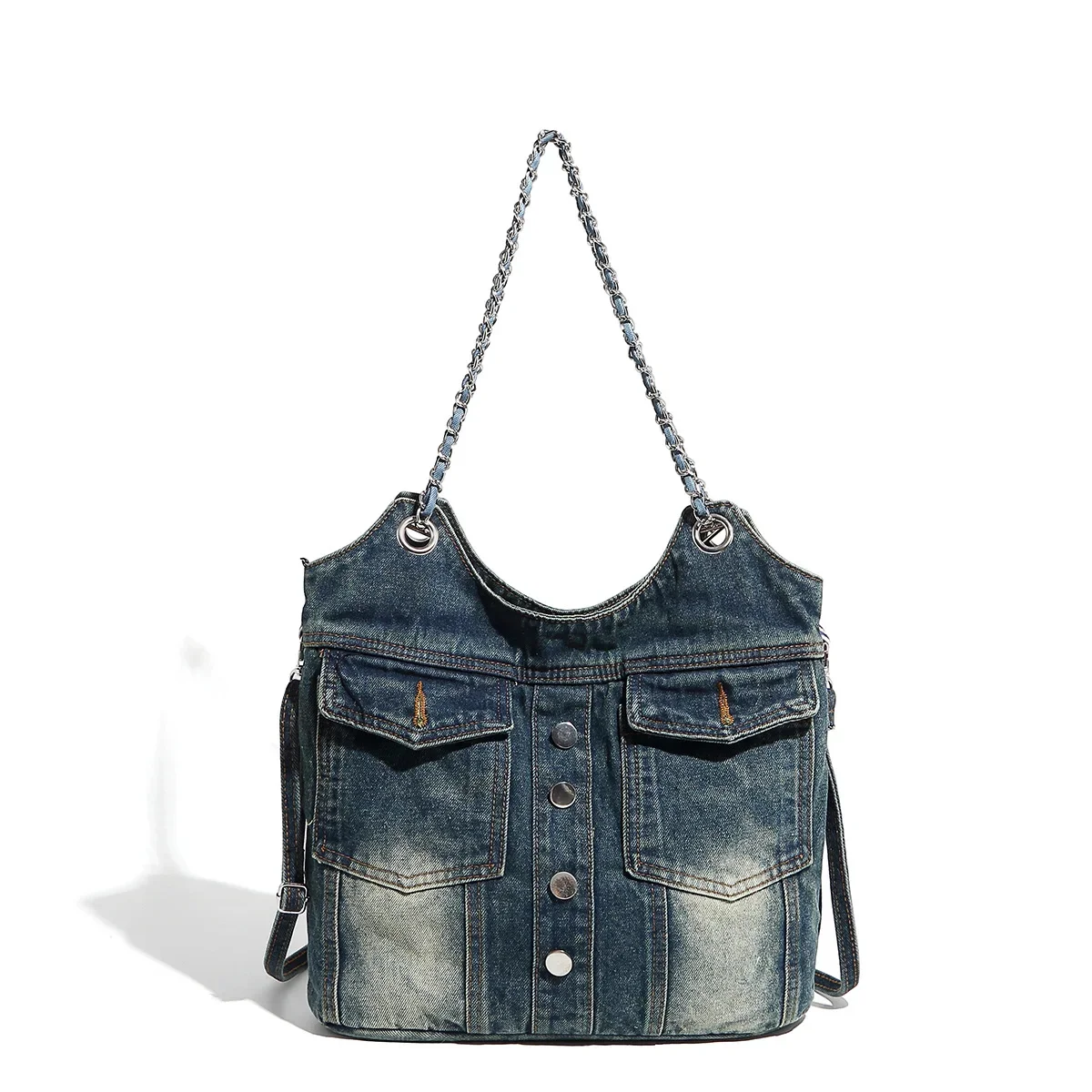 

Retro Denim Chain Bag Fashion Button Single Shoulder Messenger Bag Unique Underarm Bag