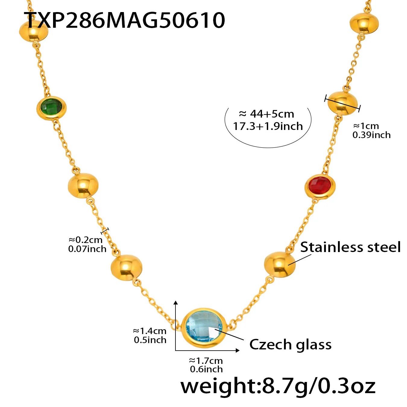 Charming ladies gold plated 18k stainless steel necklace colorful super flash glass stone Office & party wear stackable Jewelry