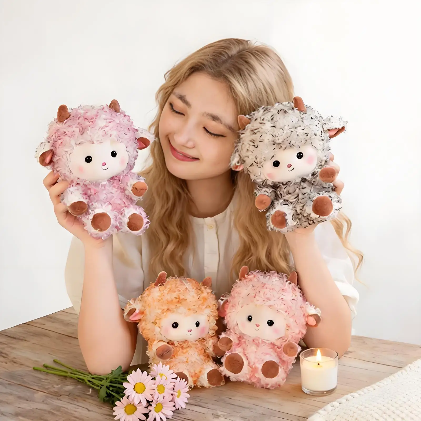 Lovely Multi-colored Curly Fleece Lamb Plush Toy Soft Stuffed Animal Sheep Doll Desktop Ornament Birthday Gift Kids Boys Girls