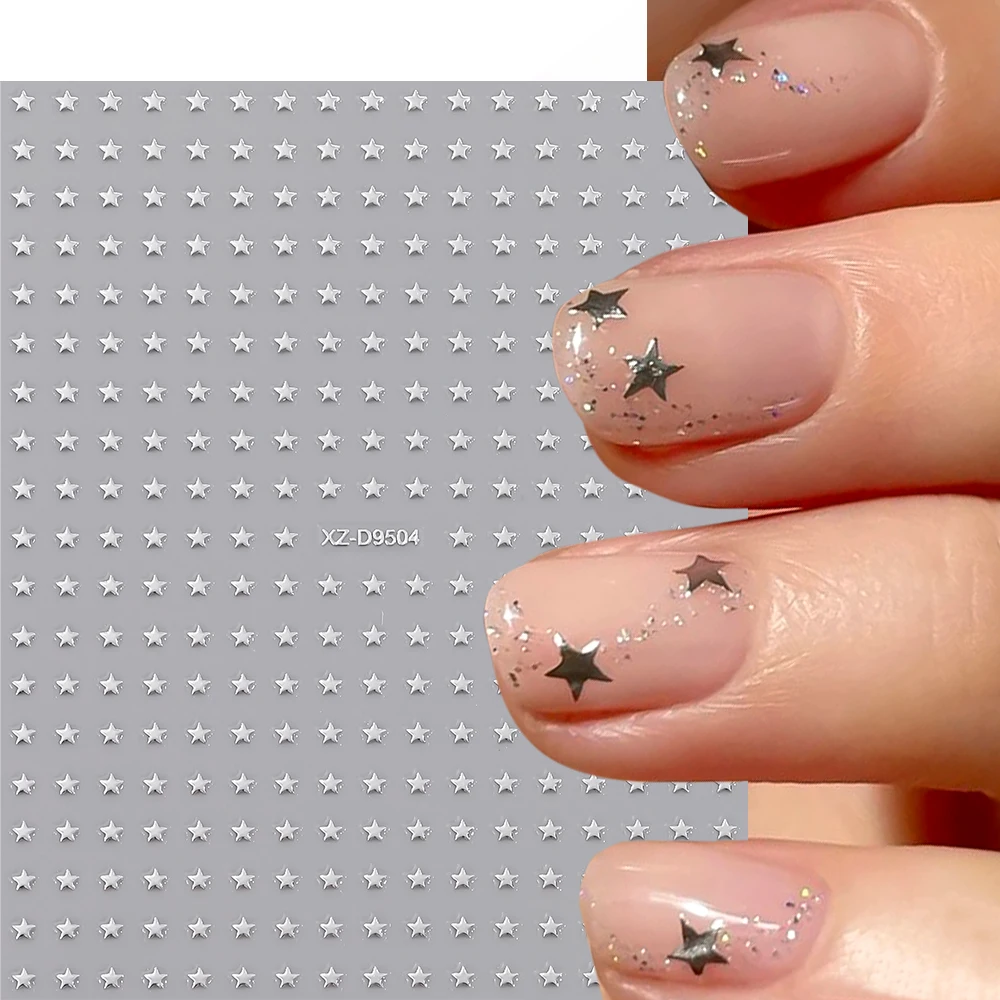 8pcs Mini Star Nail Art Stickers White Black Silver Gold Y2K Pentagram Design Slider Decals Manicure Supplies DIY Decoration