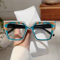 KAMMPT Fashion Patchwork Color Frame New in Women Crystal Shiny Glasses Non-prescription Original Brand Design Decor Eyewear