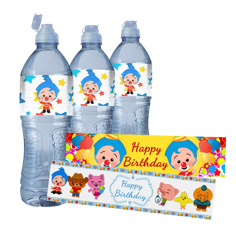 

24pcs Plim Plim Clown Mineral Water Bottle packing Label Bottle self-adhesive Labels Stickers Birthday Baptism gift Decorations