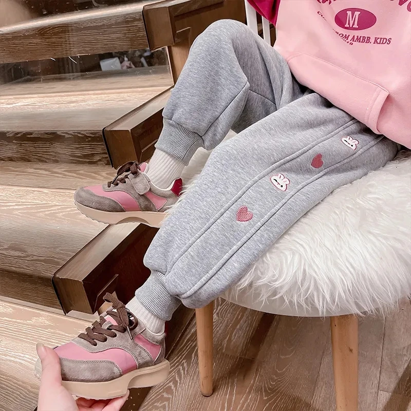 Toddler Baby Girl Winter Velvet Sport Pants Kids Thick Warm Sweatpants Infant Cute Rabbit Casual Long Sports Jogger Pants 1-12Y