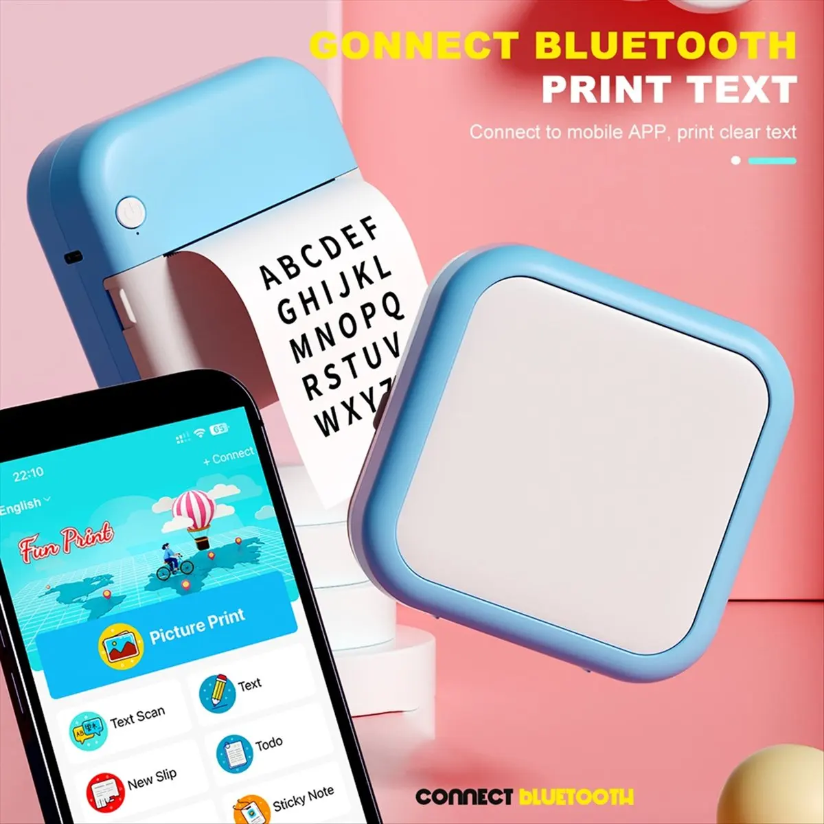 MYdaY- Portable Mini Pocket Printer Note Photo Label Memo Printing Bluetooth Wireless Inkless Thermal Printer 200dpi Blue