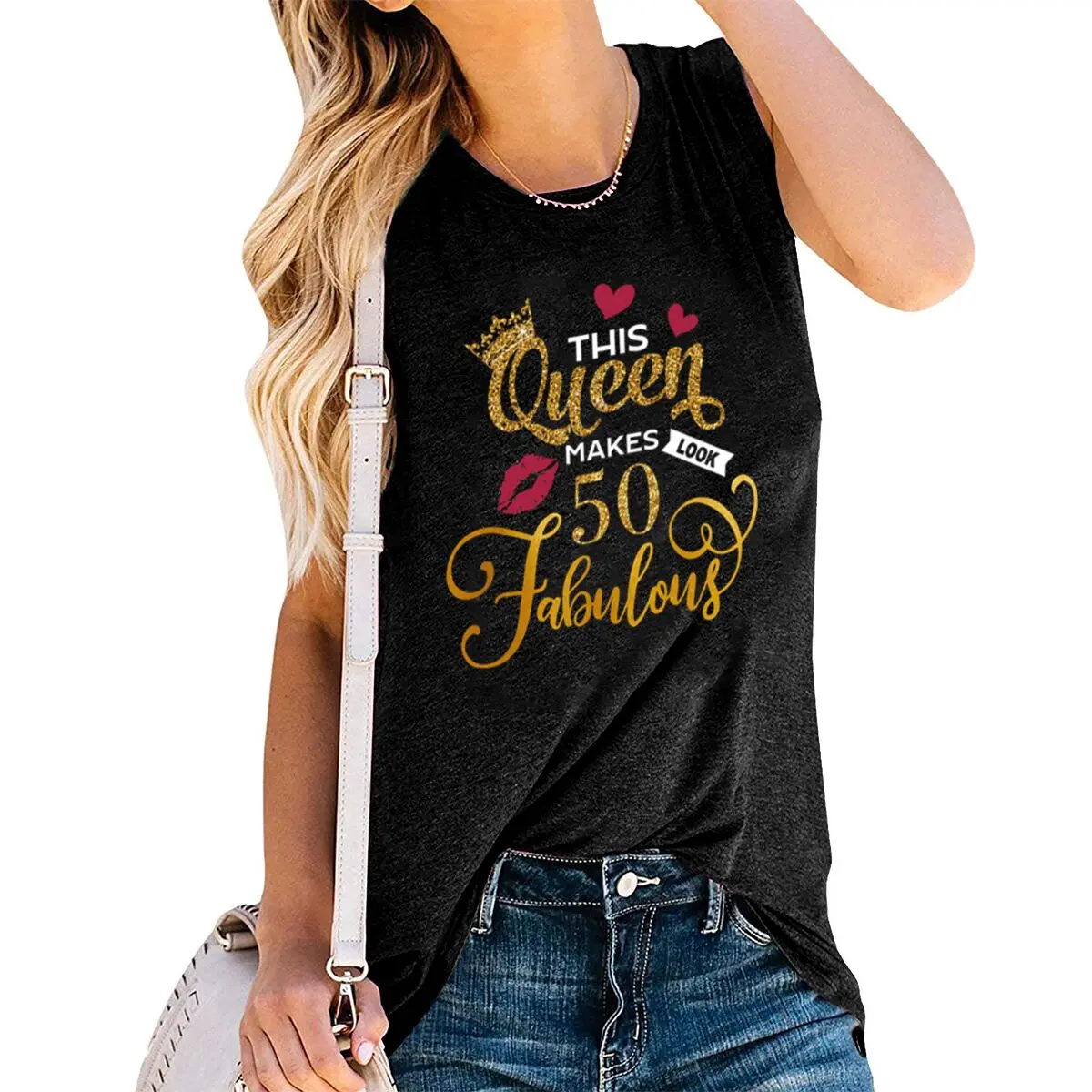 This Queen Makes 50 Look Fabulous Print Tanks Tops Women's Sleeveless Vest 50 Years Old Leopard Print Casual Tops