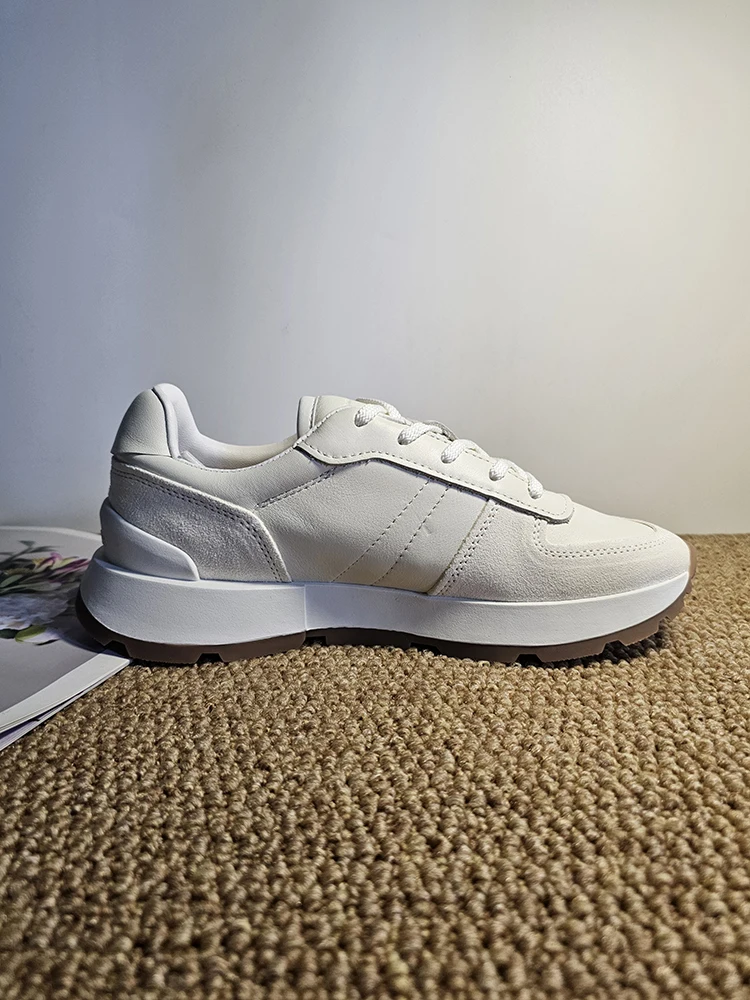 MOOQDAAX Spring Summer 2024 New Women\'s Shoes Genuine Leather Trim Shoes Heel Design Casual Platform Sneakers Women