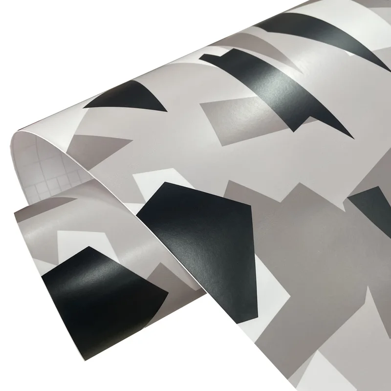 Premium Camouflage Geometrie Schwarz Weiß Grau Vinyl Wrap Film Rolle DIY Selbstklebende Aufkleber Aufkleber Automotive Car Wrapping Folie