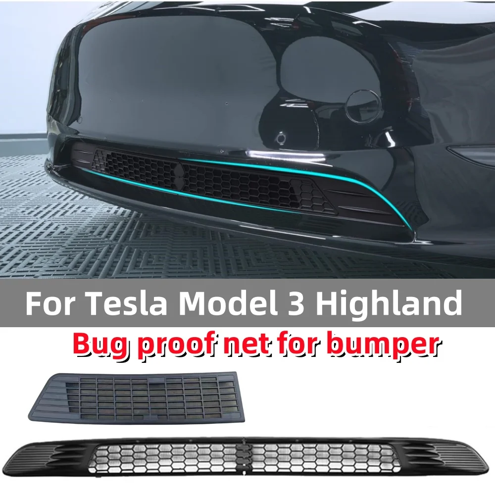 Pelindung Bumper untuk Tesla Model 3 Highland 2024 Bumper bawah jaring Anti serangga Anti debu ventilasi dalam jaring depan