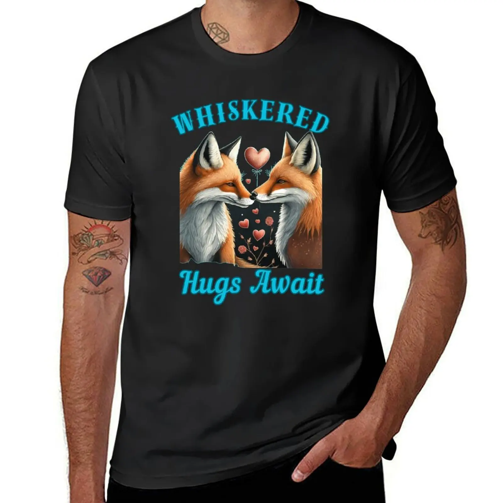 Whiskered Hugs Await. fox face T-Shirt anime clothes summer top quick drying men clothings