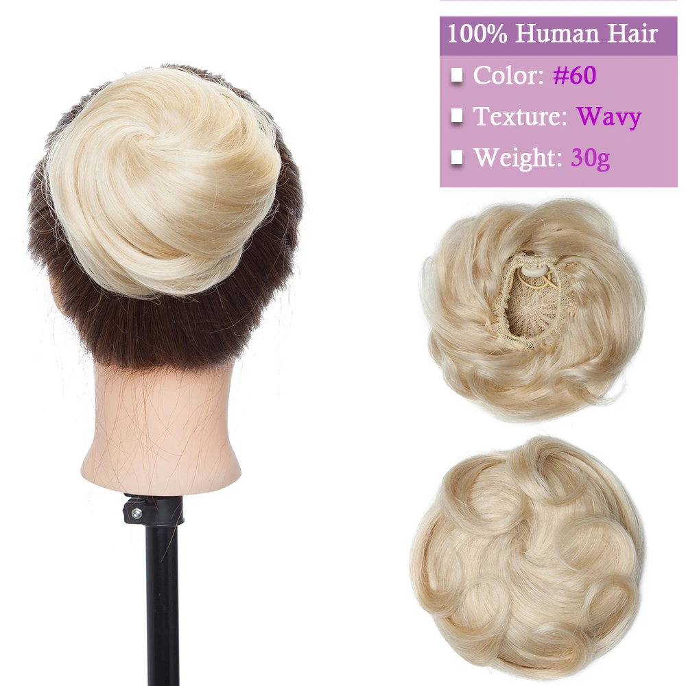 Hiasan Rambut Sanggul Donat Ekstensi Rambut Manusia 100%, Hiasan Rambut Chignon Donat untuk Wanita dan Pria, Scrunchies Sanggul Instan