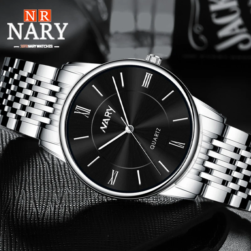 NARY Fashion Simple Couple Wristwatch Stainless Steel High Quality Luxury Montres Étanches Watch For Men  Relogio Masculino 6087