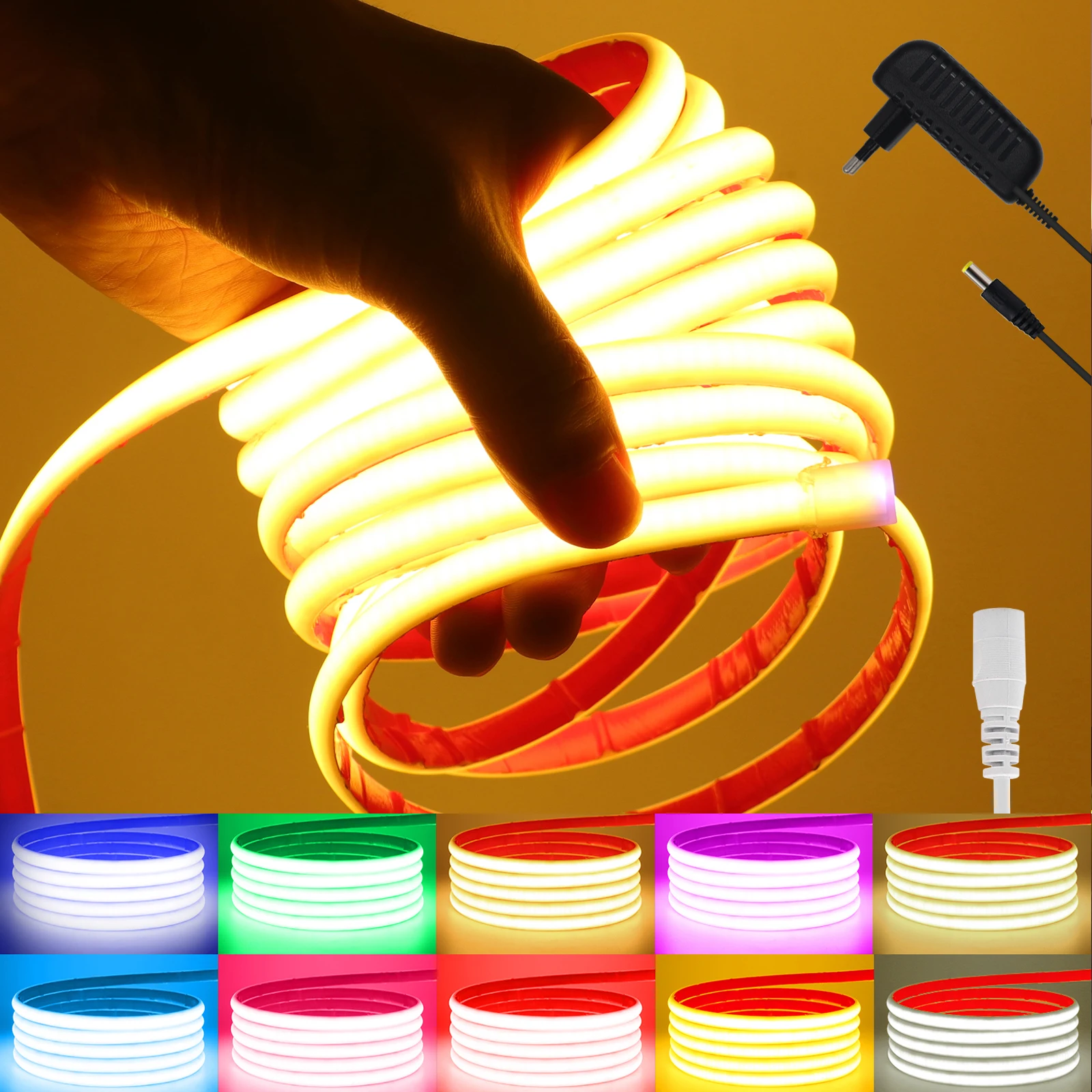 

IP68 COB Led Strip DC24V 320Leds/M Neon Light Strip 3000K 4000K White Red Blue Green Purple Pink Golden LED Ribbon With EU Plug