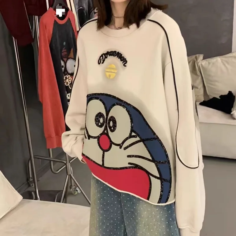 

Европейский стиль 2021, осенний новый свободный повседневный короткий большой тонкий модный свитер с рисунком Dingdang