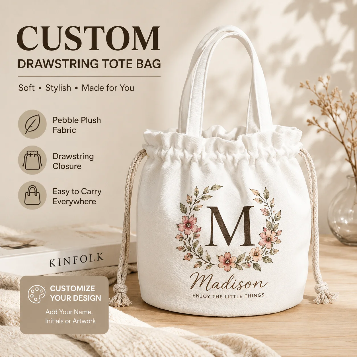 Personalized Drawstring Handbag Custom Picture Tote Bag for Women Custom Name Photo Gift Birthday Anniversary Bridesmaid Gift