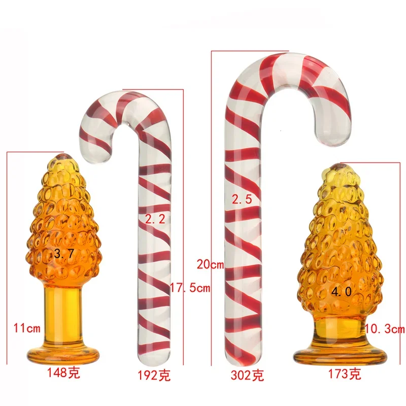 Glass Anal Butt Plug Christmas Gift G-spot Anal Masturbating Clear Sleek Candy Cane Dildo Christmas Decorations Ass Erotic Toys