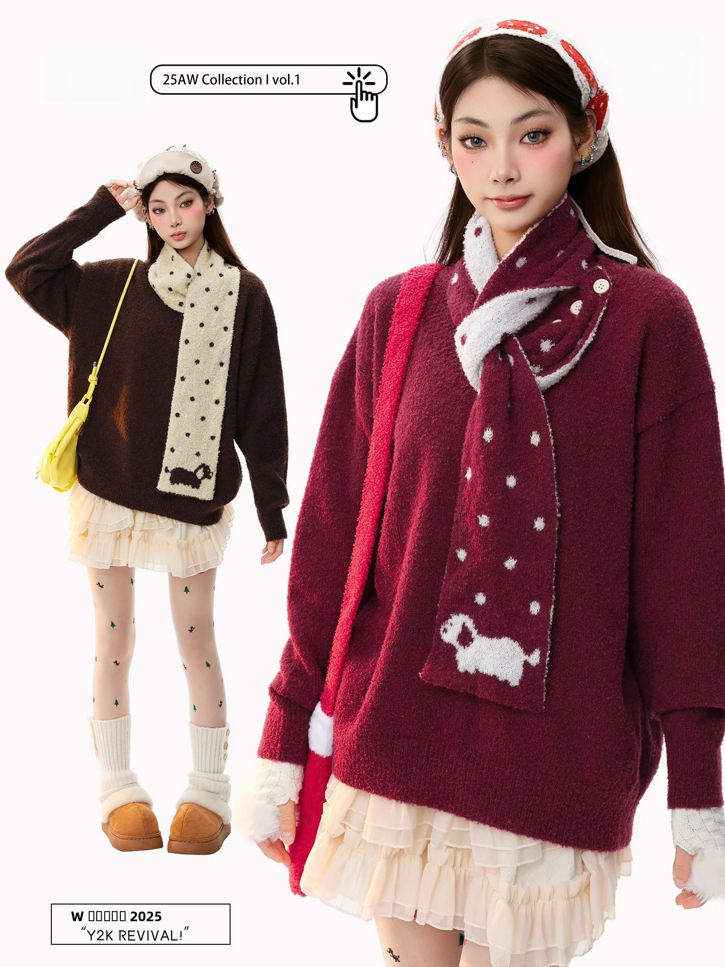 

Вязаный свитер PBB Cisas с шарфом в горошек, женский, нежный, теплый, красный, в стиле Aosphere Sense, уличный стиль, L...