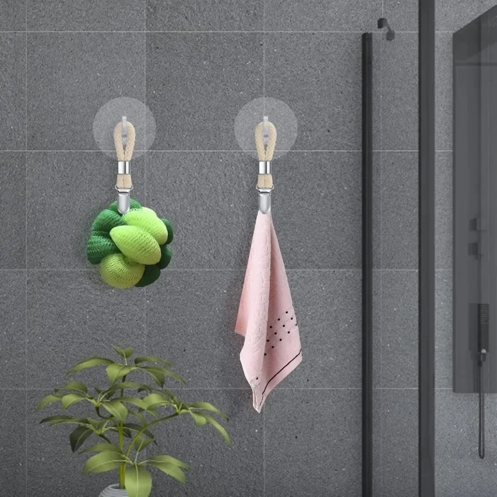 2025 Bathroom Towel Clips Braided Cotton Towel Clip with Metal Clamp 1PCS for Home Bathroom Kitchen Storage Pegs