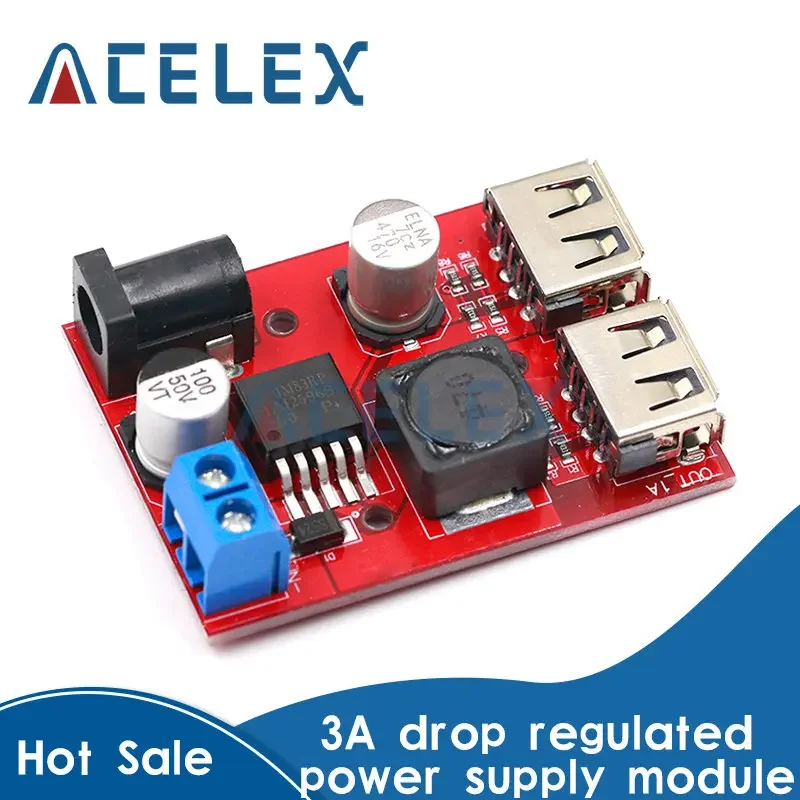 LM2596 LM2596S Dual USB DC-DC 9V 12V 24V 36V to 5V 3A Step Down Buck Converter Board Car Charger Solar Power Supply Module