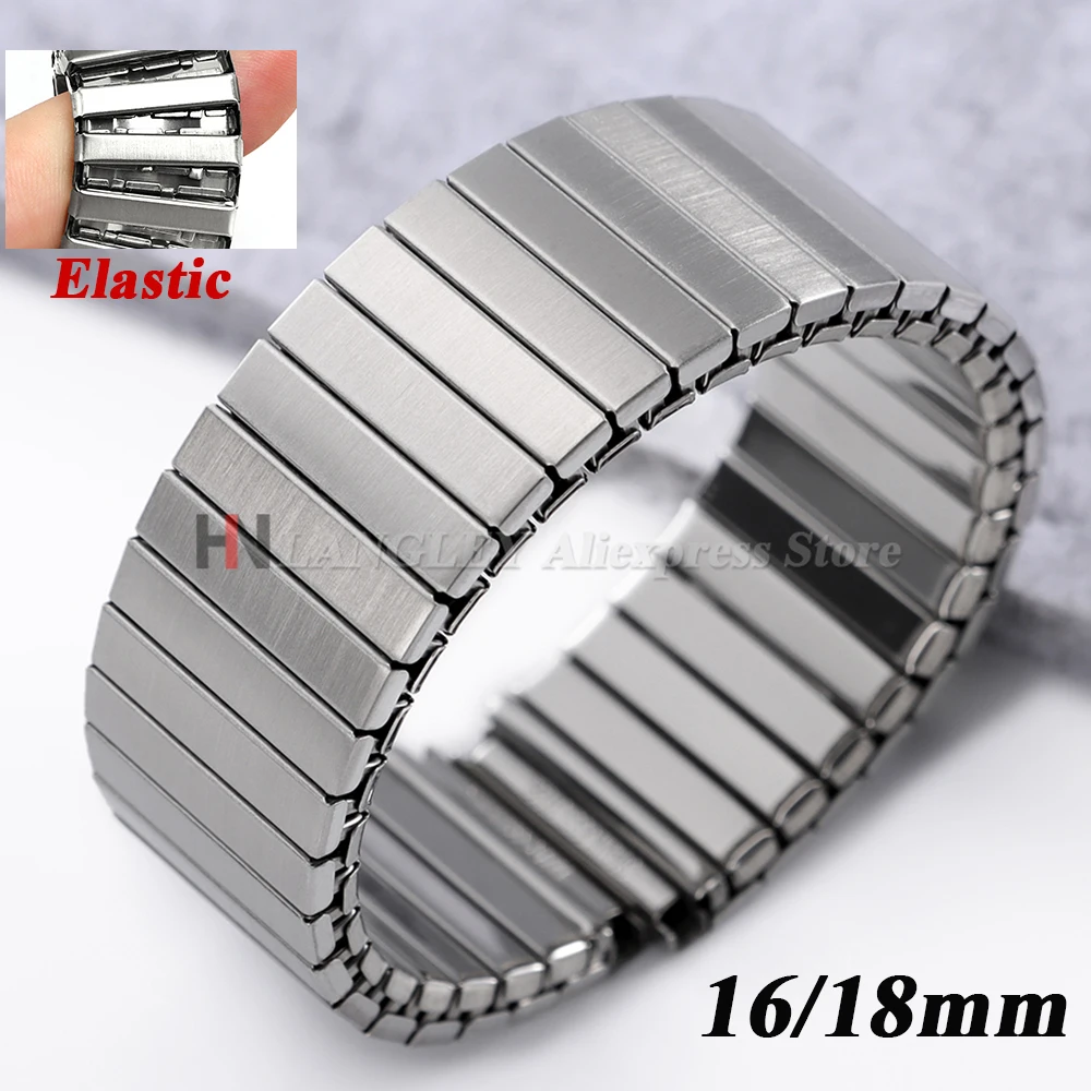 Elastisches Metallarmband, 16 mm, 18 mm, silberfarbenes Stretch-Erweiterungs-Edelstahlarmband für Männer und Frauen, austauschbare Armbänder