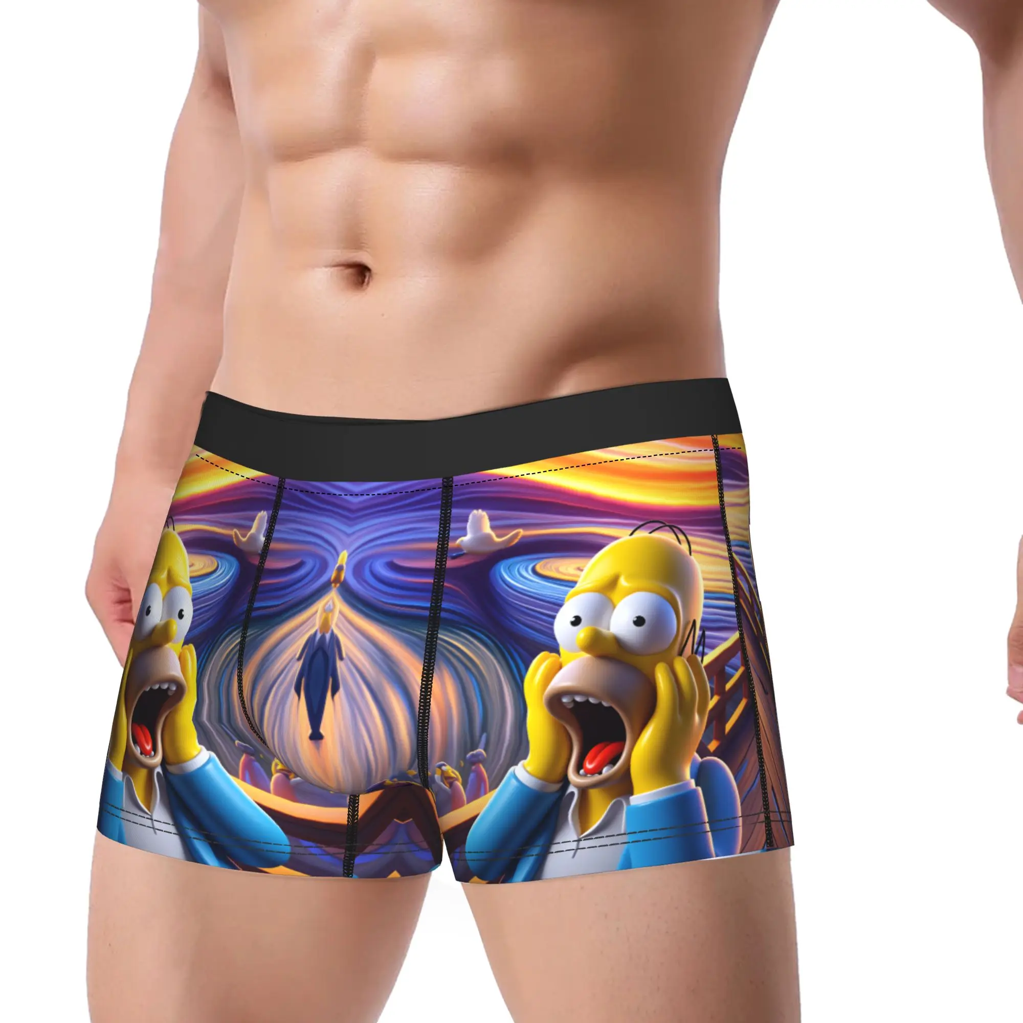 Funny S-Simpsons The Scream Parody Art Boxer Shorts 3D Pouch Underwear High Quality Custom Boxer Brief Sexy Soft Male Underpants