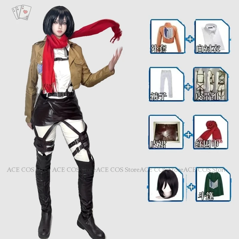 Anime Levi Attack Eren Mikasa Titan Ackerma Cosplay Costume Suit Belts Shingeki  Kyojin Cloak Legion Role Play Outfit Halloween