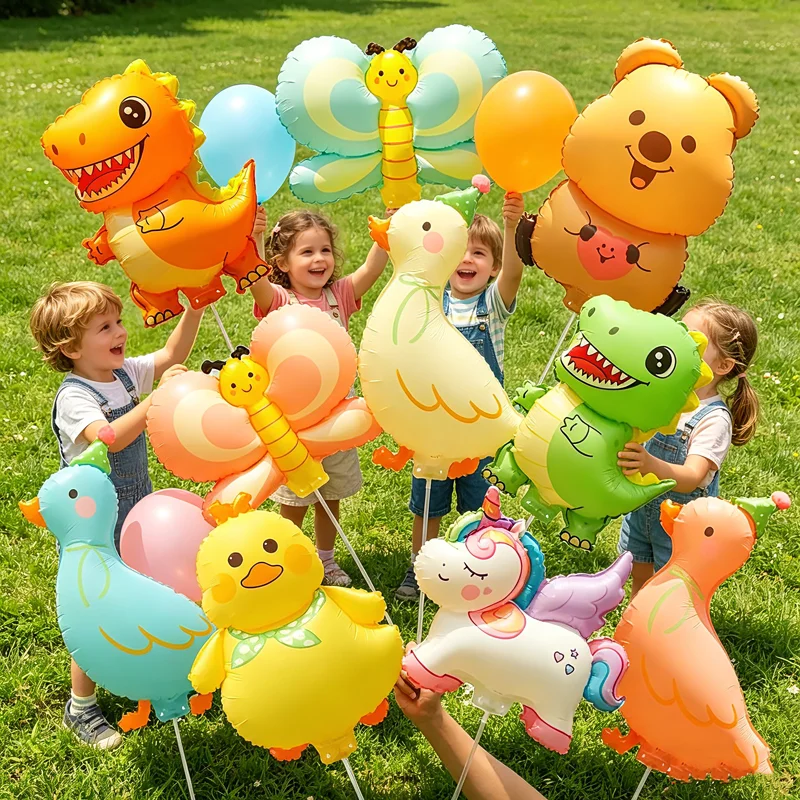 

100 шт. фольгированных шаров с мультяшными животными на палочках для дня рождения, детского праздника, свадьбы, K-pop декора, аксессуары для шаров