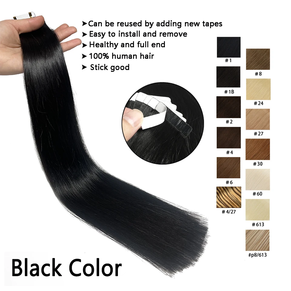 Extensiones de cabello humano Remy brasileño para mujer negra, Color de extensión de cabello Natural # 1B, 14-26 pulgadas