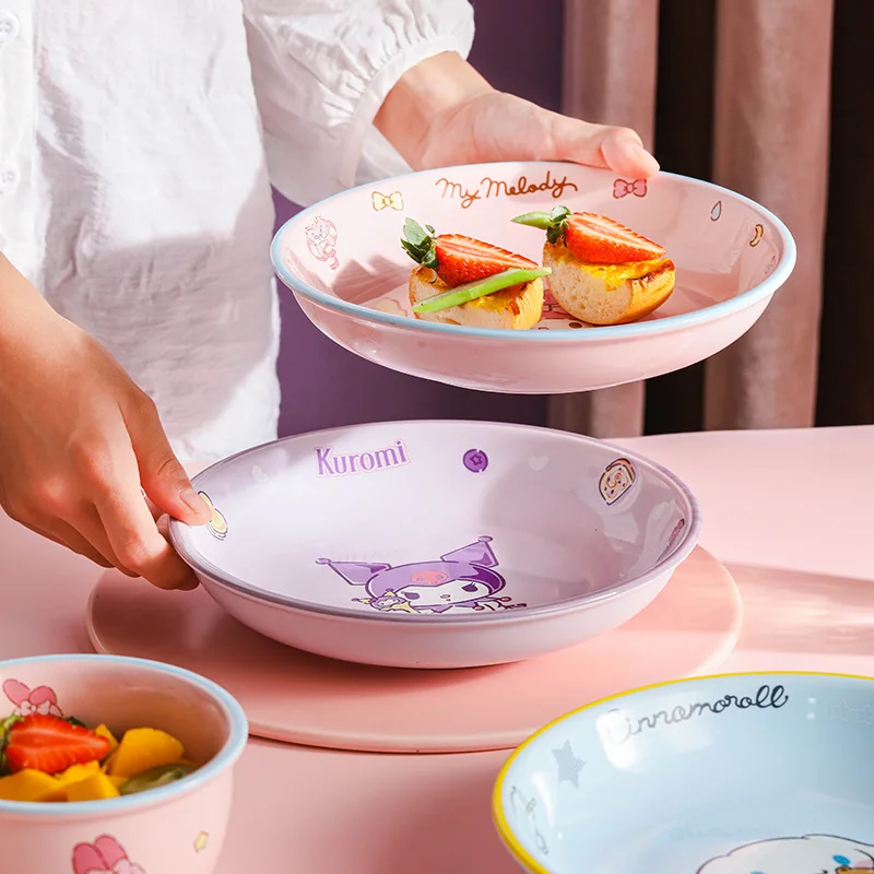 Sanrio Kuromi My Melody Hellokitty Cinnamoroll ขนมเด็กจานผลไม้น่ารักการ์ตูนเซรามิคจาน