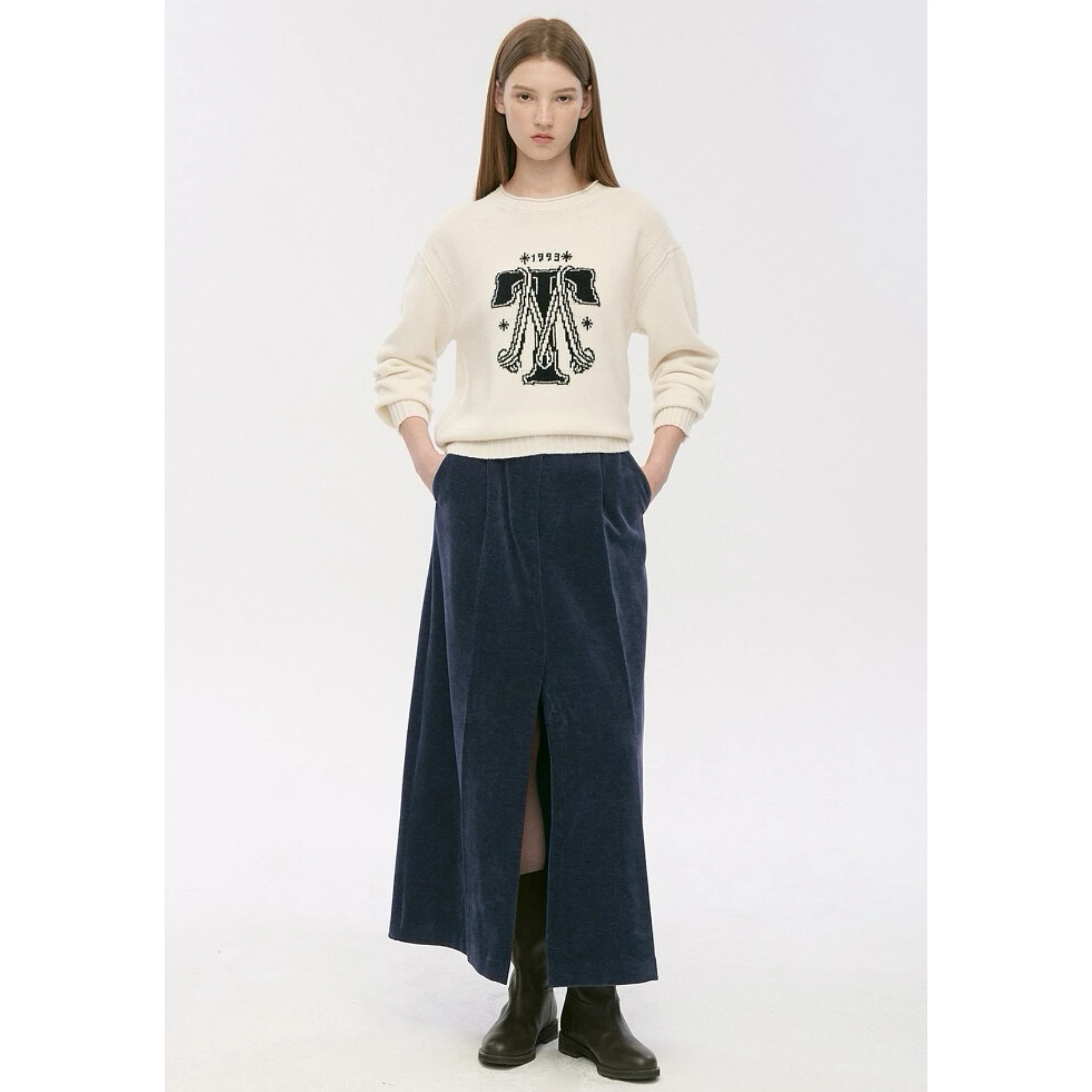 Simple Early Spring Commute Sle Knitted Sweater Lemon Cheese round Ne Letter Embroidery Easy Wear Women's Long Sve Top