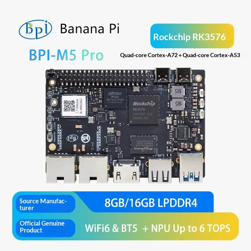 Banana Pi BPI-M5 Pro Rockchip RK3576 Edge Computing Box NAS Multi-Function Gateway Supports DeepSeek LLM