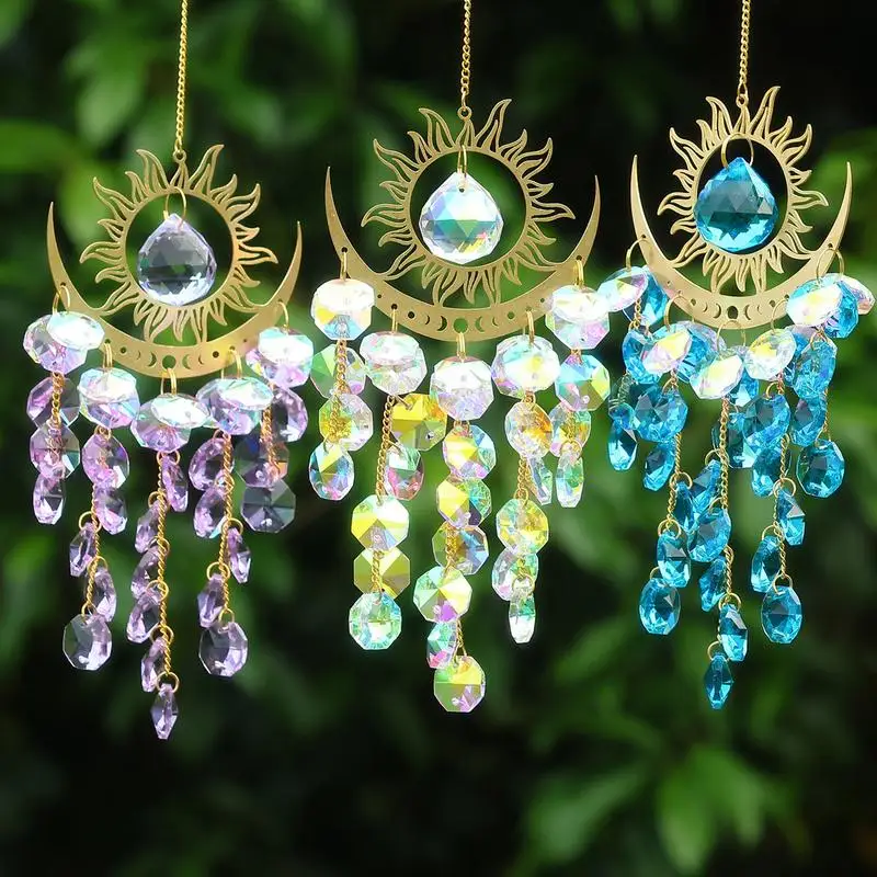 Creative Crystal S-uncatcher Hanging Wind Chime Flame Sun Moon Star Decorative Sun Catcher To Hang Rainbow Maker Glass Prisms