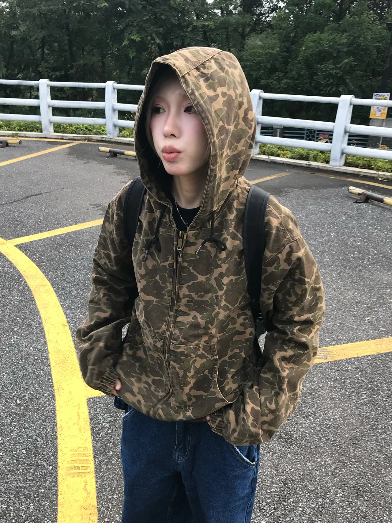 

MMBBT Американская камуфляжная куртка с капюшоном, верхняя одежда, женская осенне-зимняя новая тяжелая свободная верхняя одежда для улицы