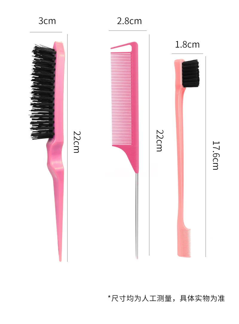 3Pcs Hair Styling Comb Set Teasing Hair Brush Triple Teasing Comb Rat Tail Combs Edge Brush Hair Tail Tools Braid Tool Loop