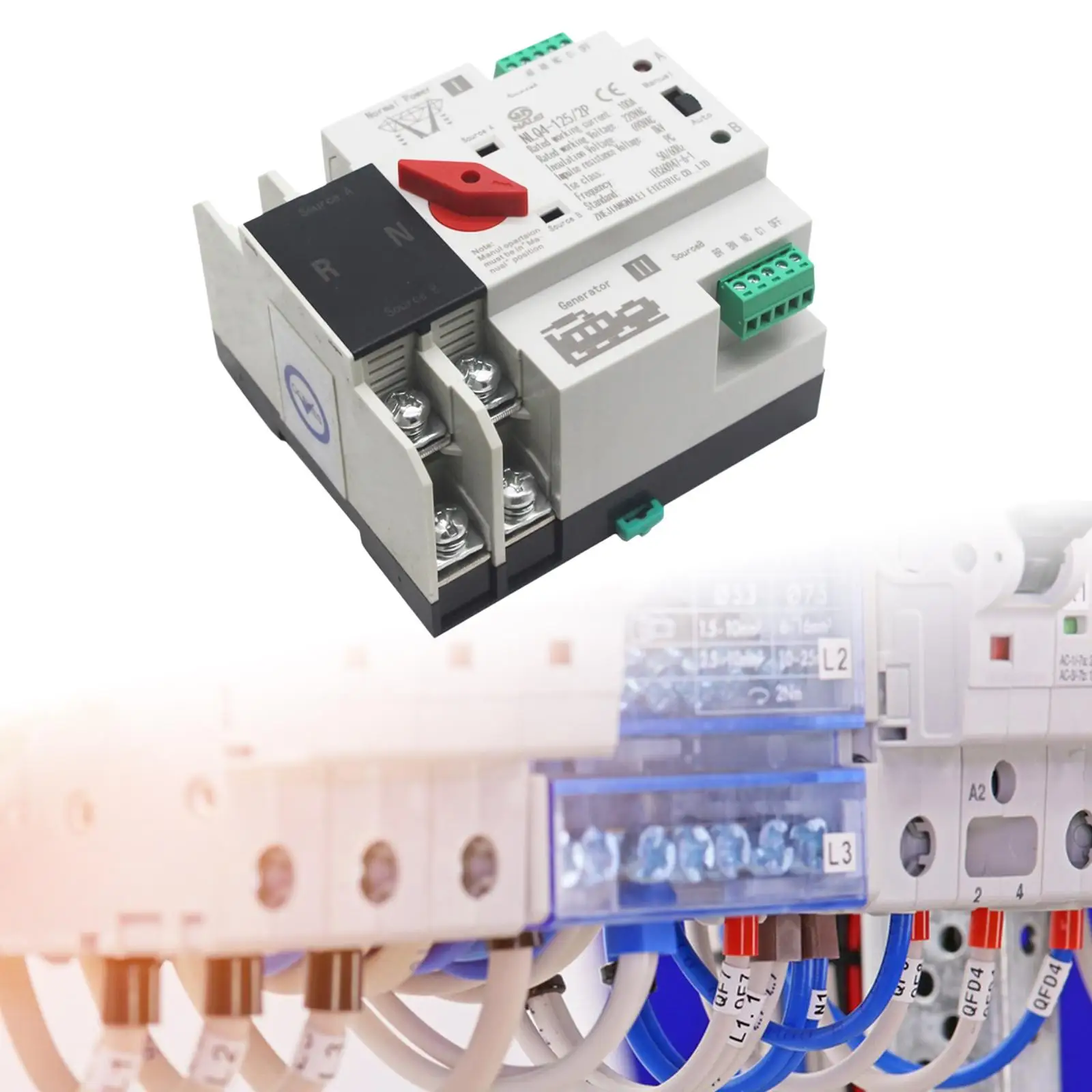 Dual Power Automatic Transfer Switch,2P 100A 220V Replace Attachment Automatic Generator Changeover Switch for City,Household