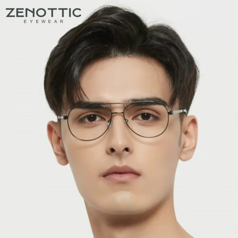 ZENOTTIC Pilot Computer Glasses Frame Metal Optical Eyewear Anti Blue Light Progeessive Prescription Eyeglasses Frame