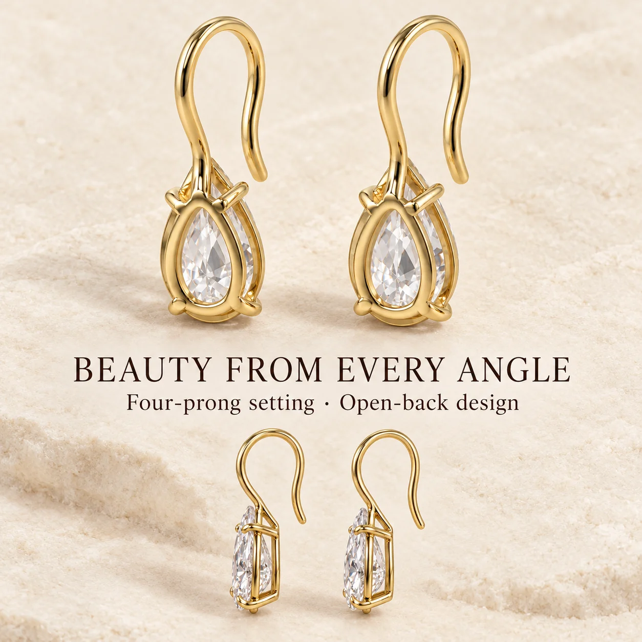 Moonmory Original-Design Große Birnenförmige Zirkon-Ohrhänger für Damen Minimalistische Luxusmarke 14K Doppelt Vergoldete Messing-Ohrhänger – Detail 4