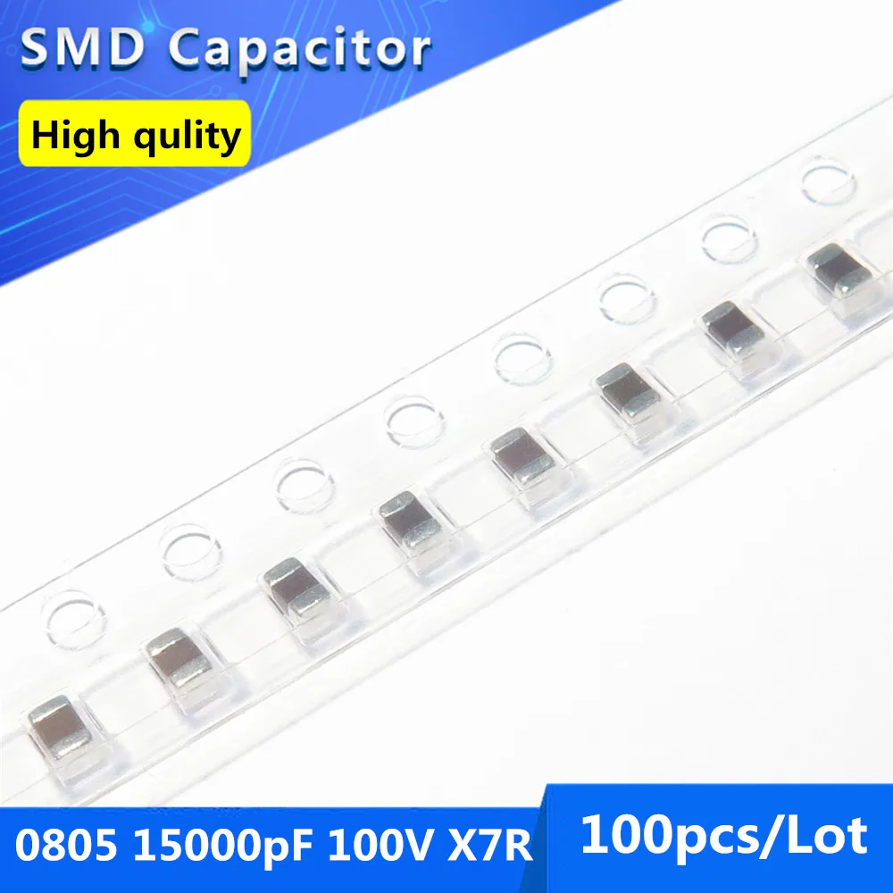 100pcs 0805 15000pF 15nF 0.015uF 100V 10% X7R Thick Film Chip Multilayer Ceramic Capacitor