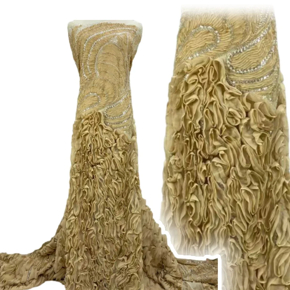 

Luxury African Fabric Lace 3D Embroidered Fabric High Quality Green Sequin French Beaded Lace Fabrics For Wedding Dress SZ1243