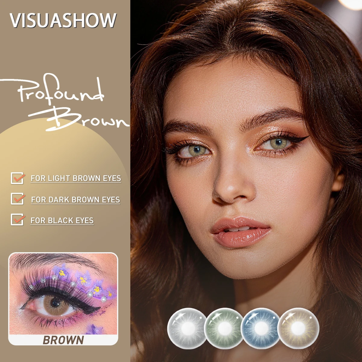 VISUASHOW 1 Paar Cleopatra Braune Farbkontaktlinsen 14,2 mm Halbjährige Weiche Atmungsaktive Linsen Natürlicher Farbton Tägliches Make-up Augenschönheit