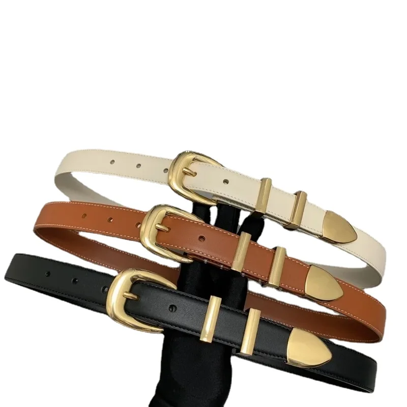 Casual needle buckle style belt women's fine version of cowhide belt double-sided head layer accessories medium skirt belt