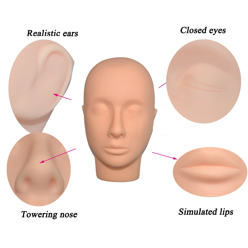 Główki manekinów do ćwiczeń przedłużania rzęs - Model do ćwiczeń przedłużania rzęs z zamkniętymi oczami i funkcją masażu, trening makijażu