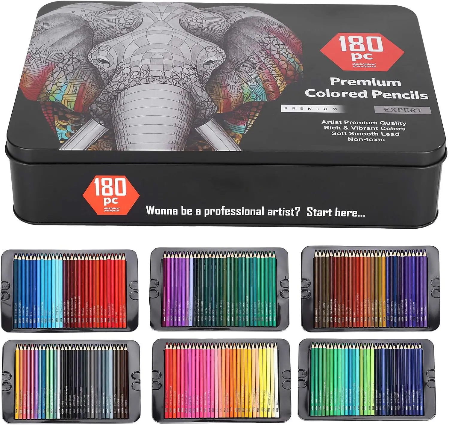 180 Colored Pencil Set, Artist Pencils 35×25×9 180Pcs Color Pencils Set Professional Adults Painting Drawing Sketching